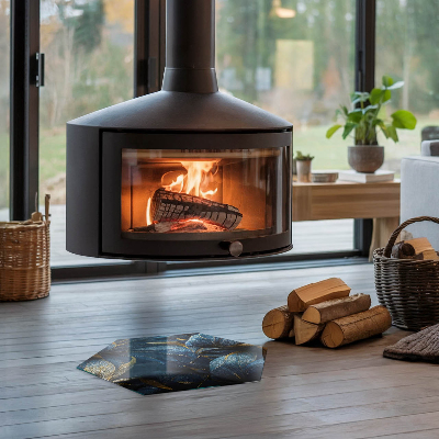 Sechseckige glass fire hearth Chic leaves in a pattern