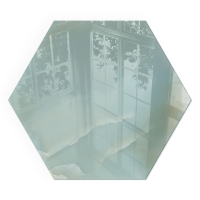 Sechseckige glass hearth for stove Elegant marble motif