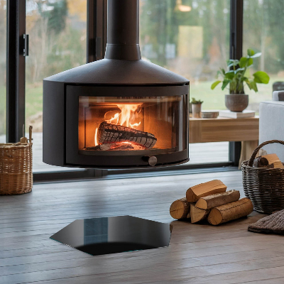 Sechseckige corner glass hearth Color Black