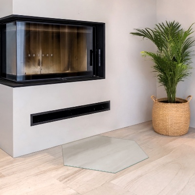 Hexagonal semi-transparent glass hearth plate