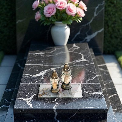 Grave candle coaster decorative Light marble with gold