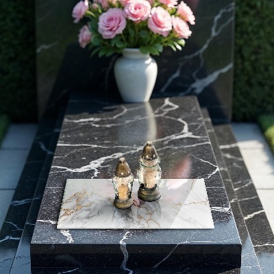 Grave candle coaster decorative Light marble with gold