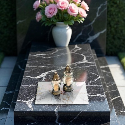 Grave candle coaster decorative Light marble with gold