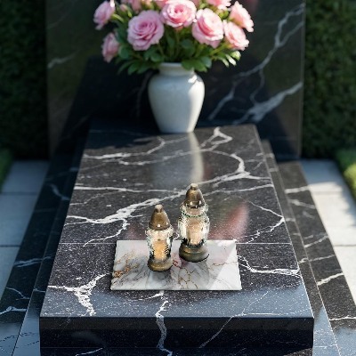 Grave candle coaster decorative Light marble with gold