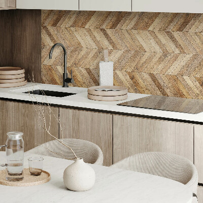 Rectangular bathroom wall panel Herringbone pattern made of wood