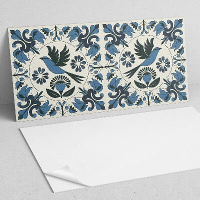 Rectangular wall panel Bird motif among colorful flowers