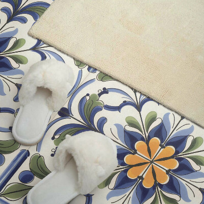 Rectangular decorative wall panel Floral motif in a ceramic style