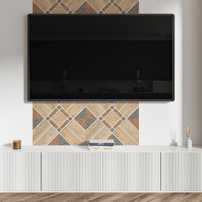 Rectangular bathroom wall panel Geometric pattern with natural wood