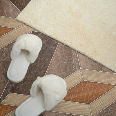 Rectangular bathroom wall panel Geometric pattern made of natural wood