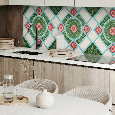 Rectangular bathroom wall panel Floral motif in a rhombus arrangement