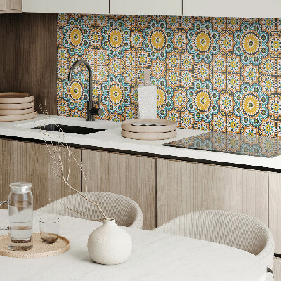 Rectangular wall panel Mosaic motif with floral accents