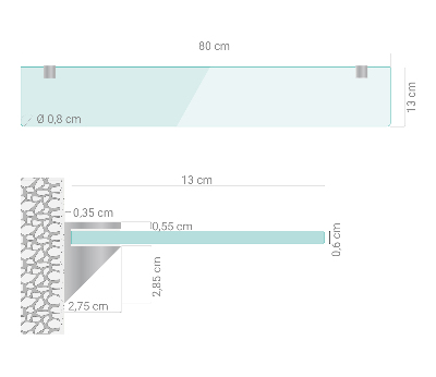 Glass mirror shelf transparent