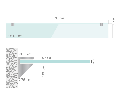 Glass mirror shelf transparent