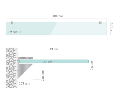 Glass mirror shelf transparent