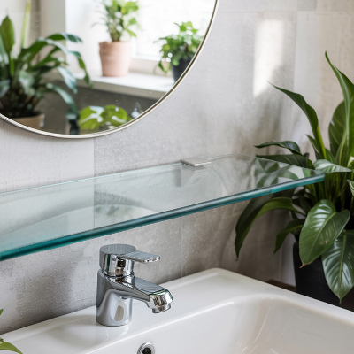 Glass bathroom shelf transparent