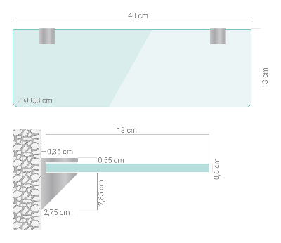 Glass mirror shelf transparent