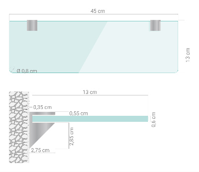 Glass mirror shelf transparent