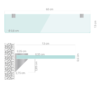 Glass mirror shelf transparent