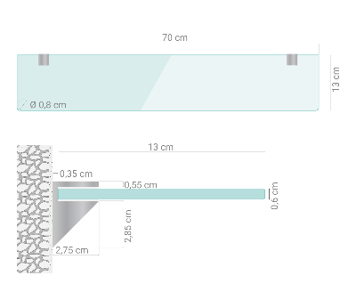 Glass mirror shelf transparent