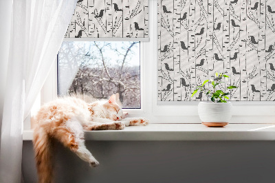 Roller blind for window Drawed birds and trees