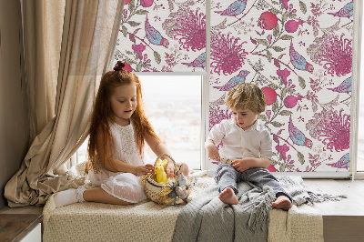 Roller blind for window Colorful birds among flowers