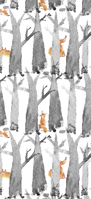 Roller blind Gray trees red foxes