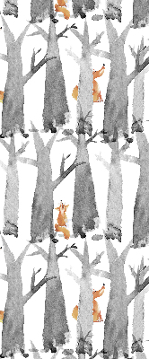 Roller blind Gray trees red foxes