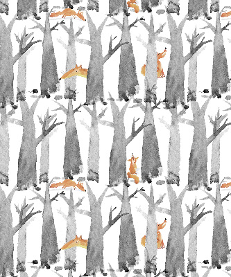 Roller blind Gray trees red foxes