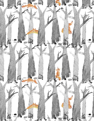 Roller blind Gray trees red foxes