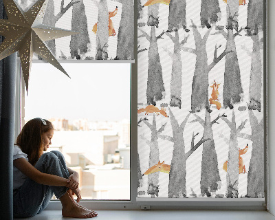 Roller blind Gray trees red foxes