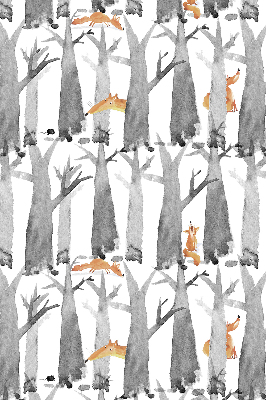 Roller blind Gray trees red foxes