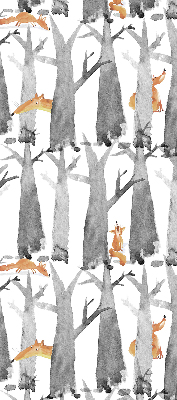 Roller blind Gray trees red foxes