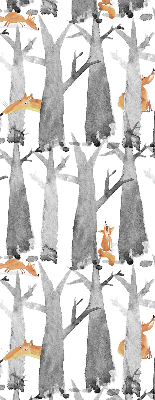 Roller blind Gray trees red foxes