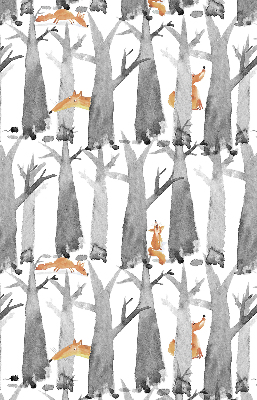 Roller blind Gray trees red foxes