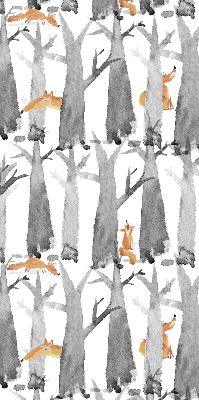 Roller blind Gray trees red foxes