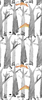 Roller blind Gray trees red foxes