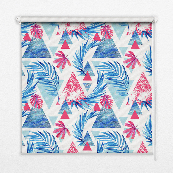 Roller blind Blue leaves and triangles