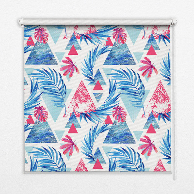 Roller blind Blue leaves and triangles