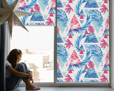 Roller blind Blue leaves and triangles