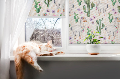 Roller blind for window Llamas and cacti