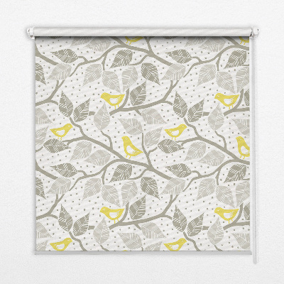 Roller blind for window Yellow birds on gray branches