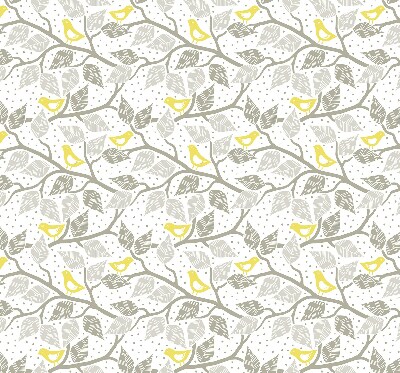 Roller blind for window Yellow birds on gray branches