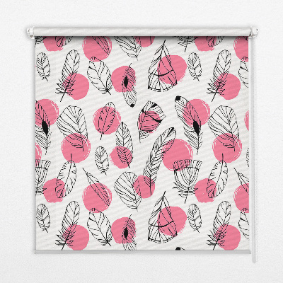 Kitchen roller blind Feathers and pink dots