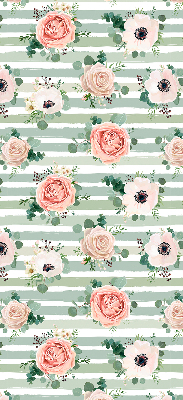 Roller blind for window Roses on green horizontal stripes