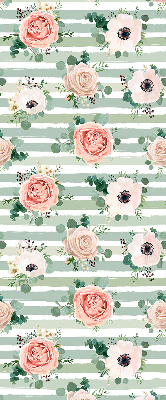 Roller blind for window Roses on green horizontal stripes