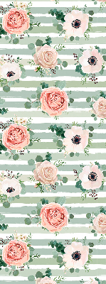 Roller blind for window Roses on green horizontal stripes