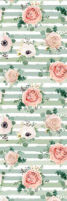 Roller blind for window Roses on green horizontal stripes