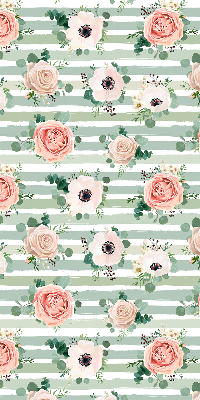 Roller blind for window Roses on green horizontal stripes