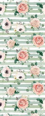 Roller blind for window Roses on green horizontal stripes