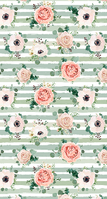 Roller blind for window Roses on green horizontal stripes